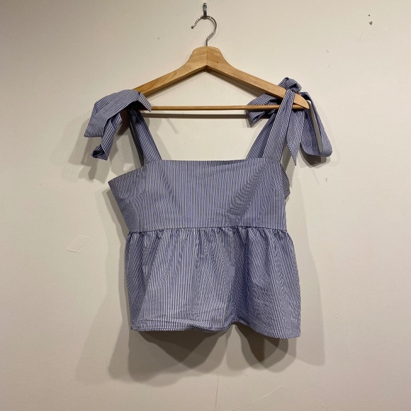 **$5 SALE** Forever 21 Blue and White Sriped Cropped Peplum Top - Picture 1 of 2